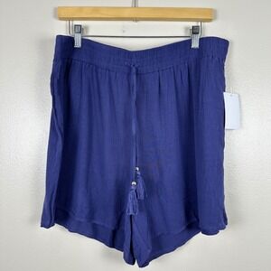 redy Women's XL Shorts Blue Surf the Web Tassel Elastic Waist Boho Earth NEW